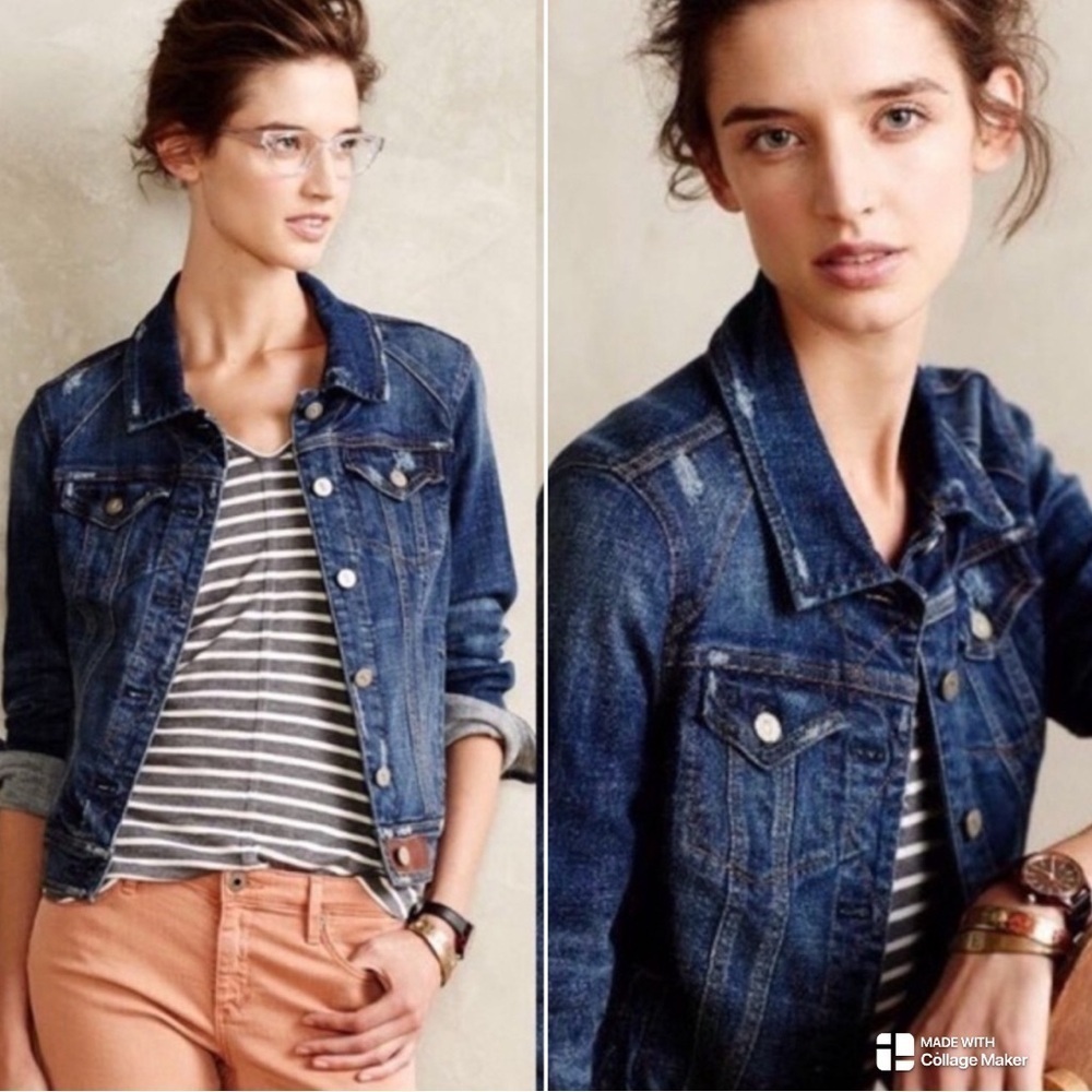 Anthropologie Pilcro leather accent Denim Jacket